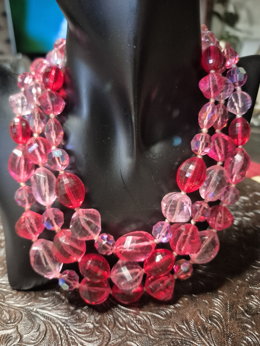 Pink Multi-Strand Faceted Bead Necklace